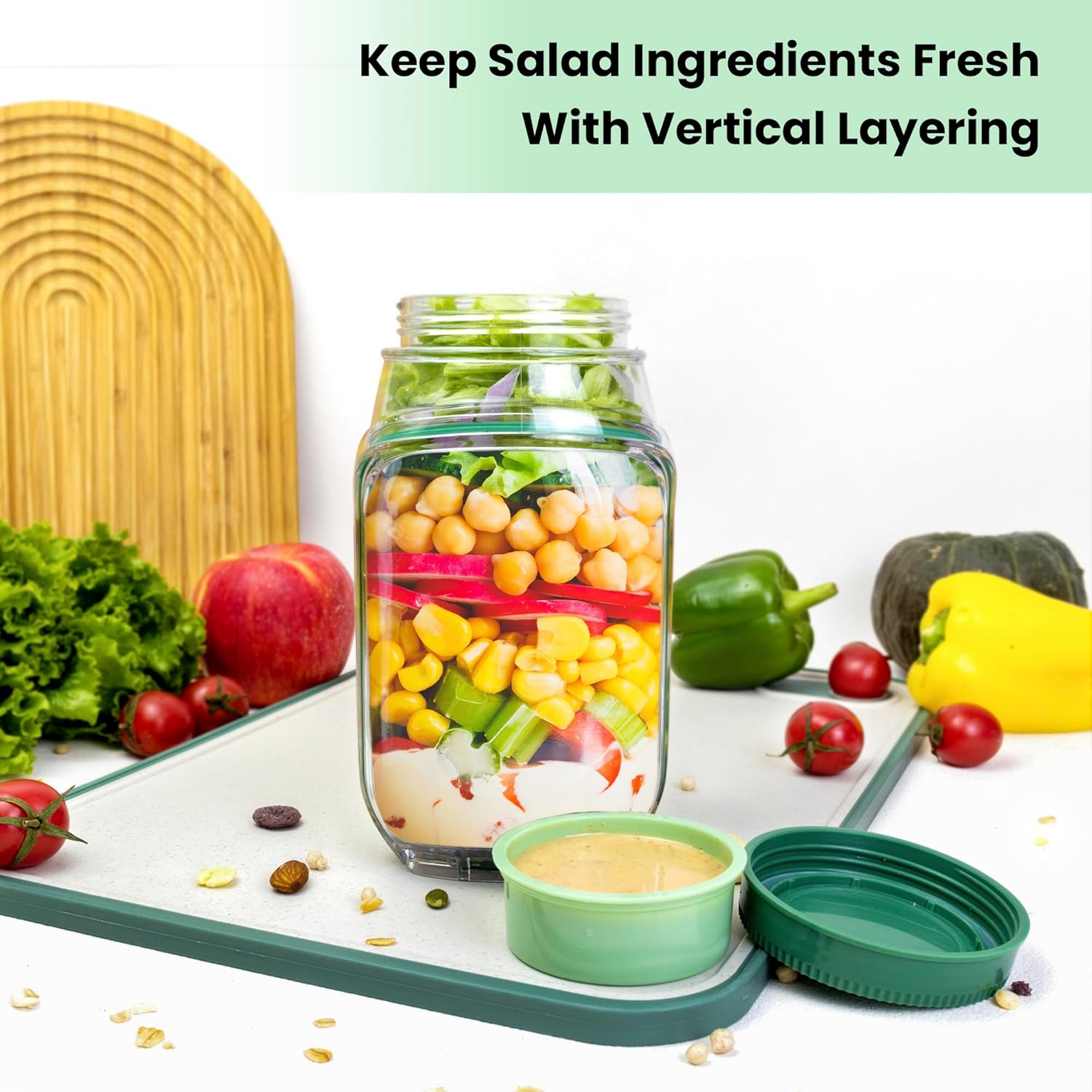 2-Pack 34oz Salad Jar Containe - Food Snacks That Are Green บทวิจารณ์และราคา
