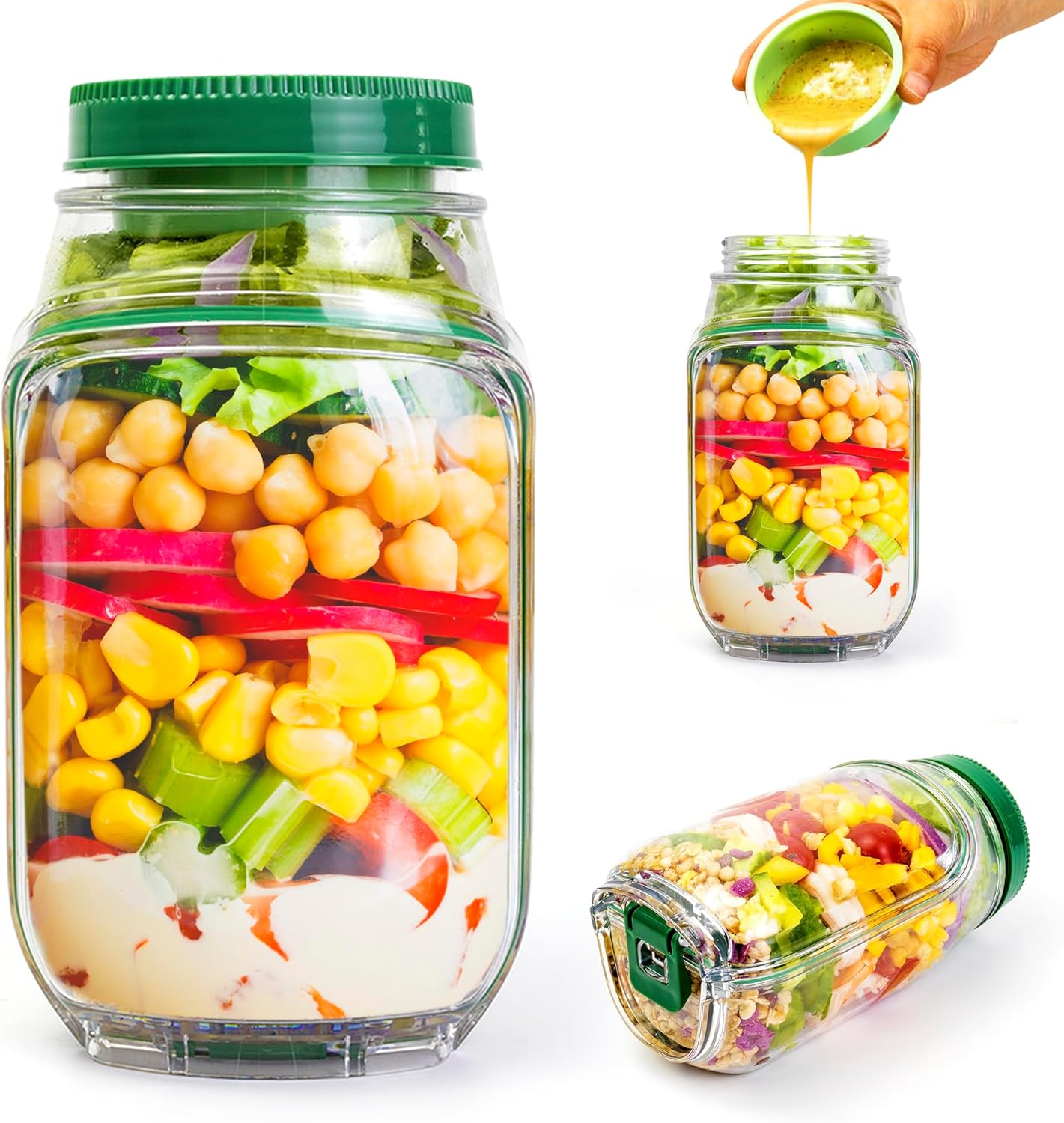 2-Pack 34oz Salad Jar Containe - Food Snacks That Are Green บทวิจารณ์และราคา