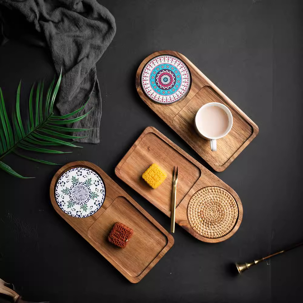 Acacia Wood Tea Tray Food Oval - Food Snacks In Japan บทวิจารณ์และราคา